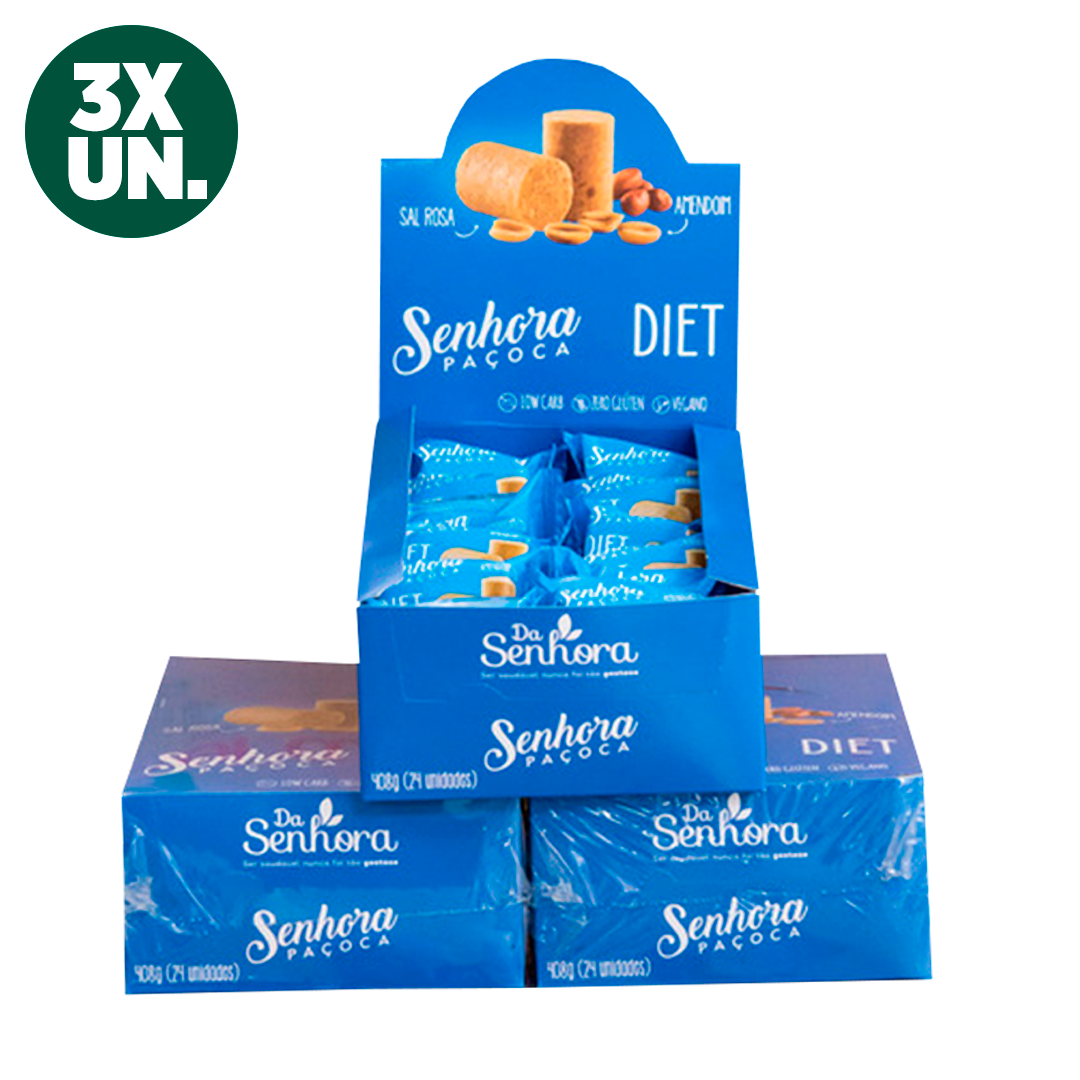 Paçoca DIET Vegano Sem Glúten KIT 3 Caixas C/ 24un